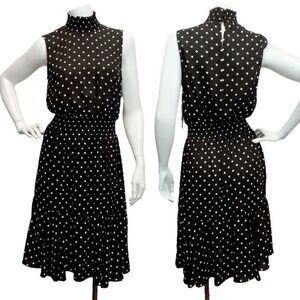 NANETTE Lepore Women's Sz 4 Polka Dot Black White Sleeveless Ruffle Hem Dress
